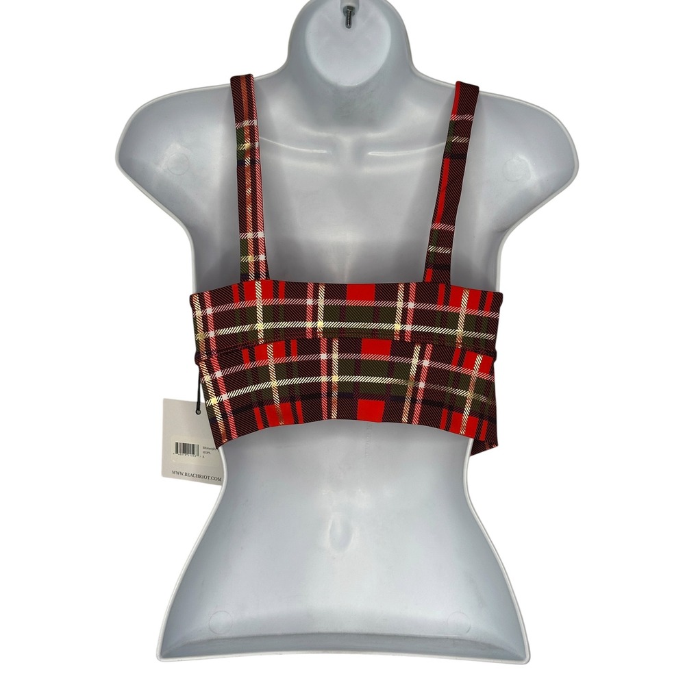 NEW Beach Riot Leah Scoop Tank Small Holiday Plaid Tartan Sports Bra NWT - Picture 4 of 9